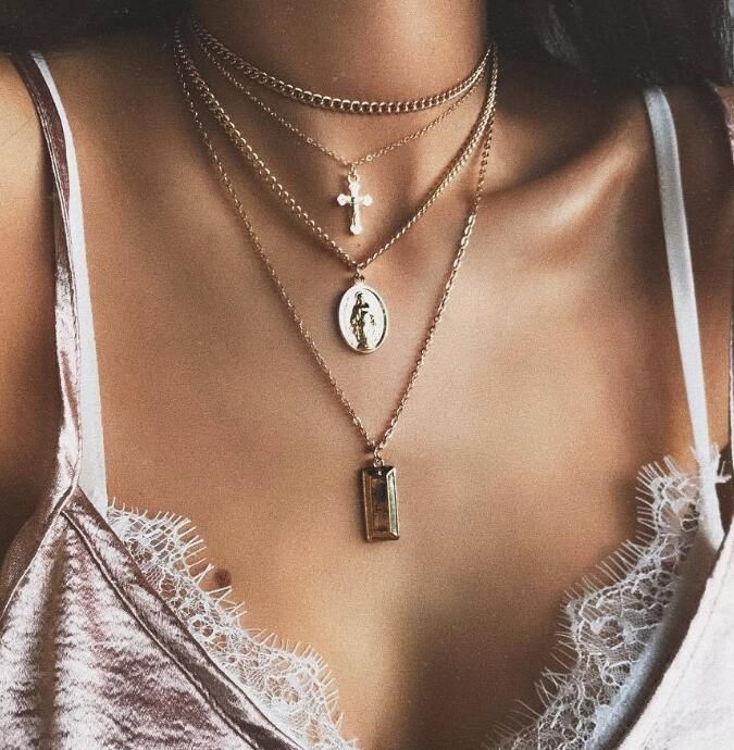 RscvonM New Vintage Silver Color Metal OM Elephant Moon Pendant Choker Collar Necklace Women Boho Multilayers Chocker Necklaces