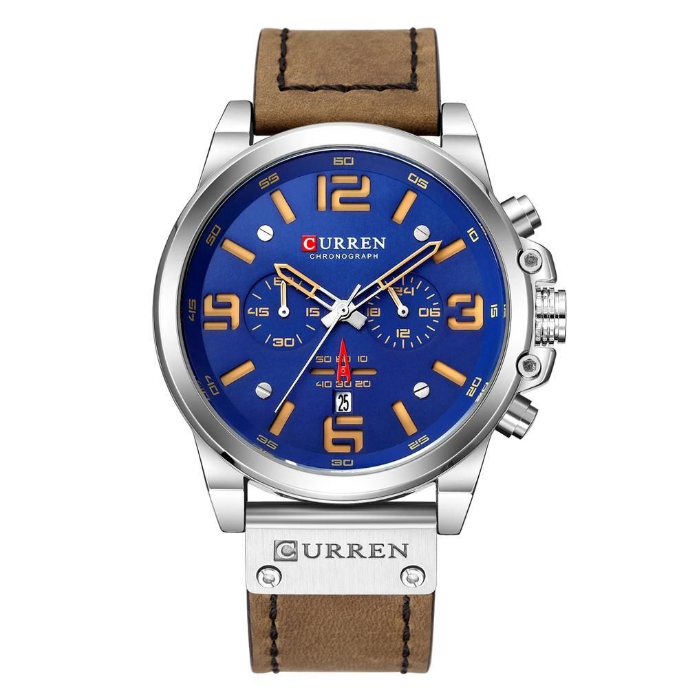 【BestGO】CURREN 8314 Watch For Men Leather Strap Chronograph Japan Quartz Movement Casual Sport Wristwatch Round Case With Date Calendar