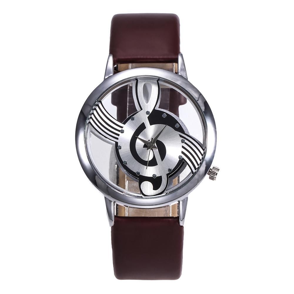 【BestGO】Women Fashion Leather Stainless Steel Musical symbol watch