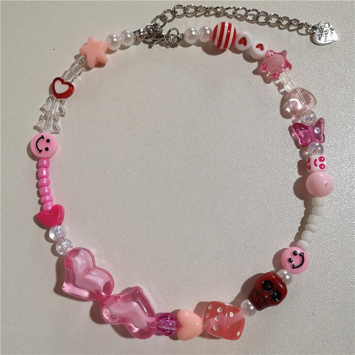 Harajuku Trendy Clay Fruit Smiley Pearl Beaded Choker Necklace For Women Men Bff Kpop Goth EMO Halloween Y2k Jewelry