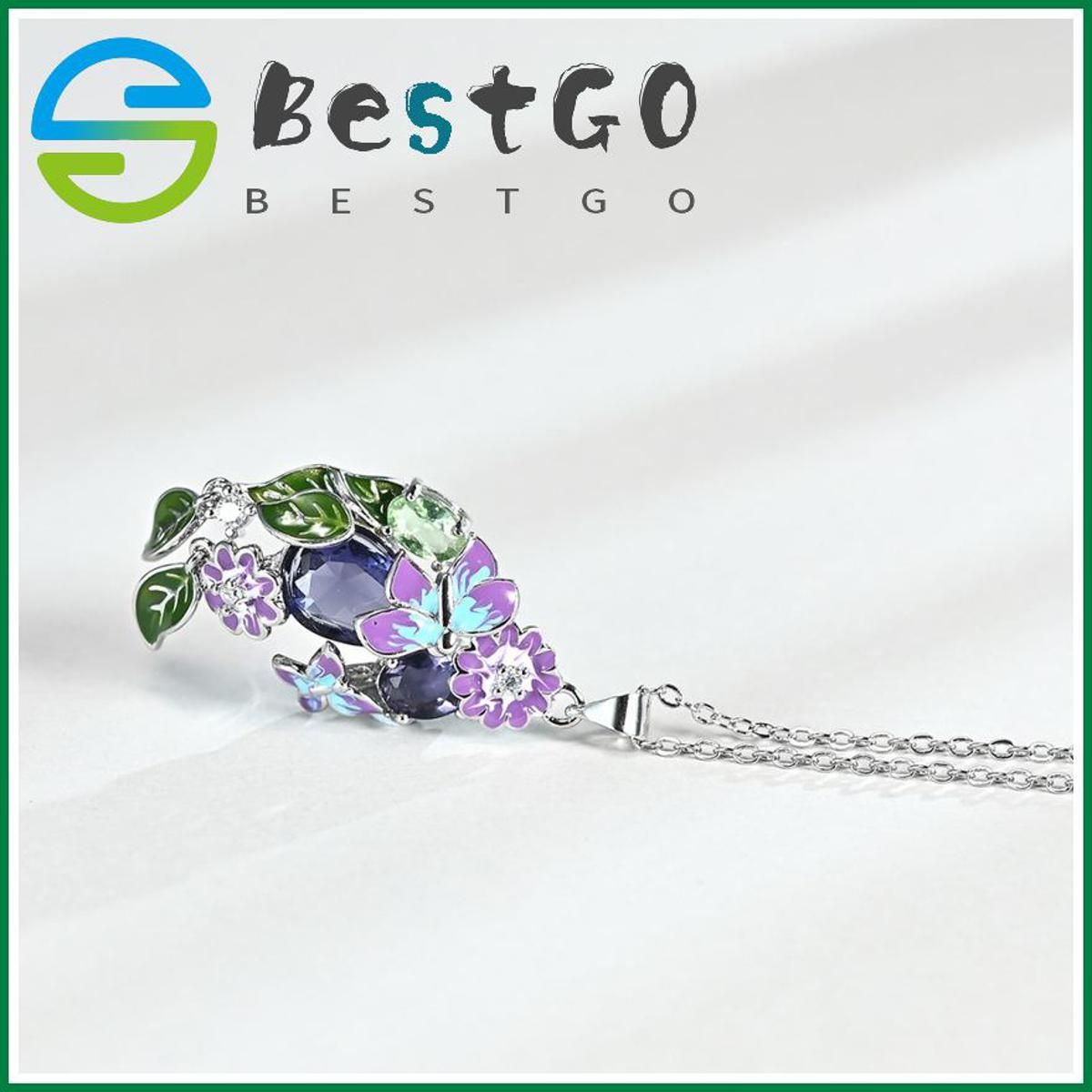 Creative Two Butterfly Paint Pendant European And American Exaggerated Long Enamel Color Leaf Flower Necklace