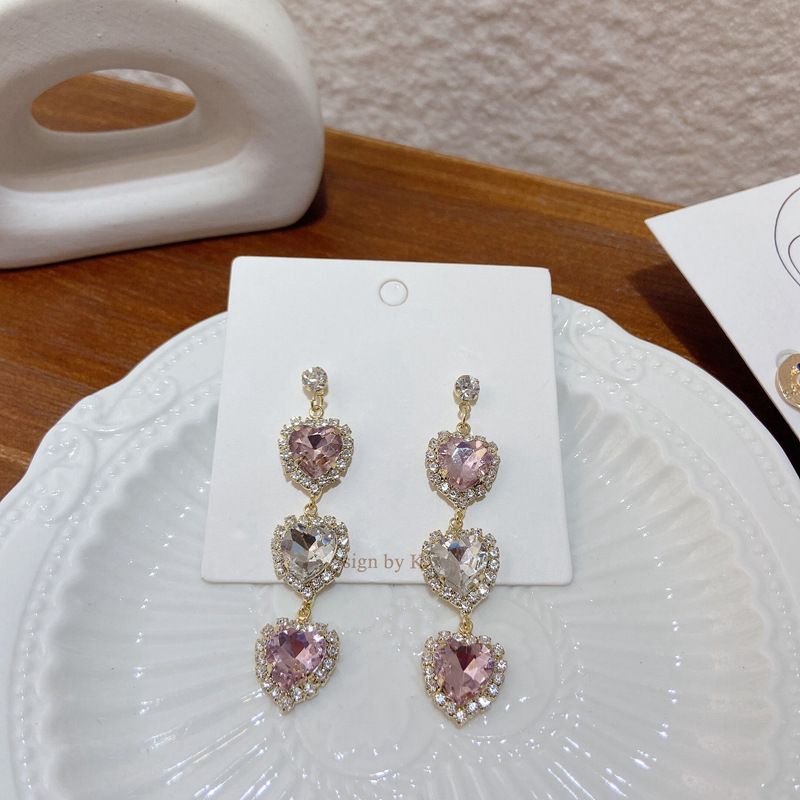 1 Pair of Personalized Korean Luxury Love Crystal Earrings