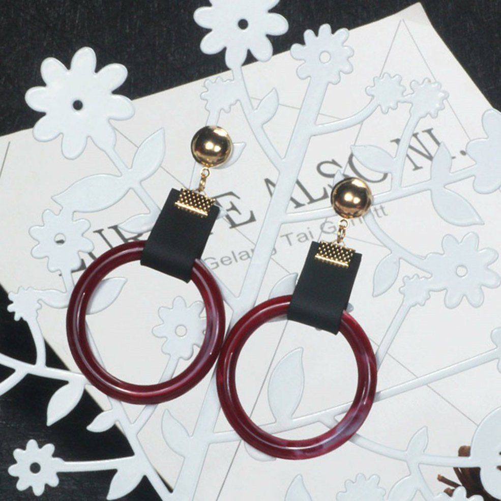 Mottled Hoop Earrings Acrylic Resin Drop Earring Bohemian Stud Earrings E1287-Red