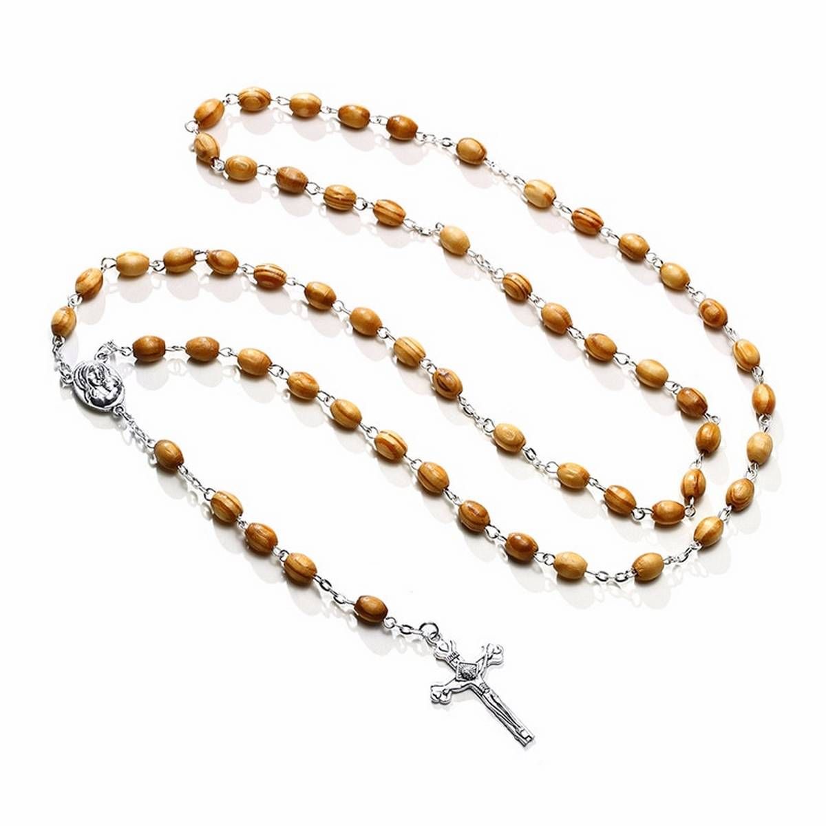 SAINT BENEDICT WOODEN BEADS CATHOLIC ROSARY NECKLACE WITH CROSS CRUCIFIX MEN JEWELRY