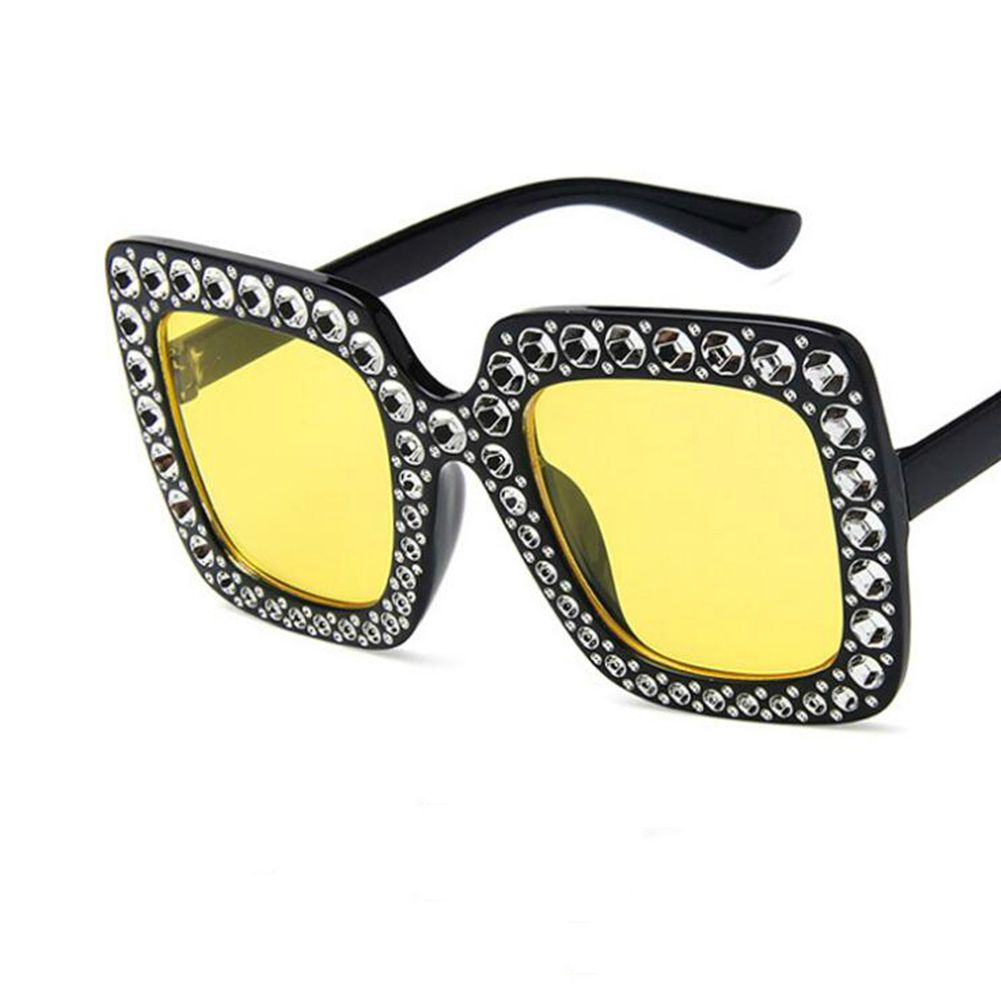Yfashion Women Fashion Large Square Frame Bling Rhinestone Sunglasses