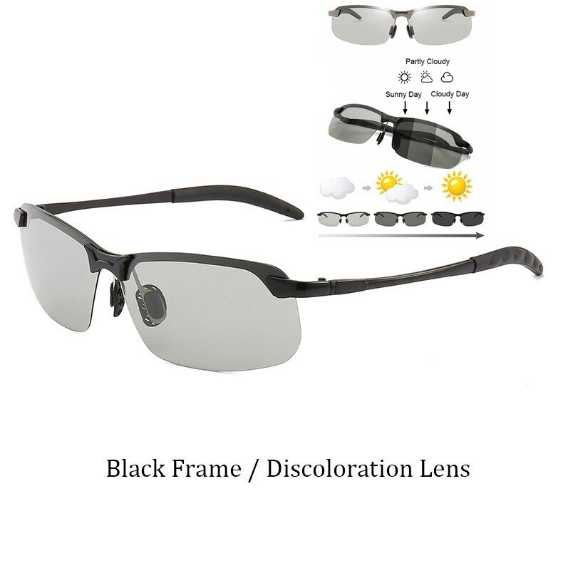 Psacss Square Sunglasses Men Photochromic Brand Designer Driving Fishing Sun Glasses Men's High Quality Metal Frame Mirror UV400