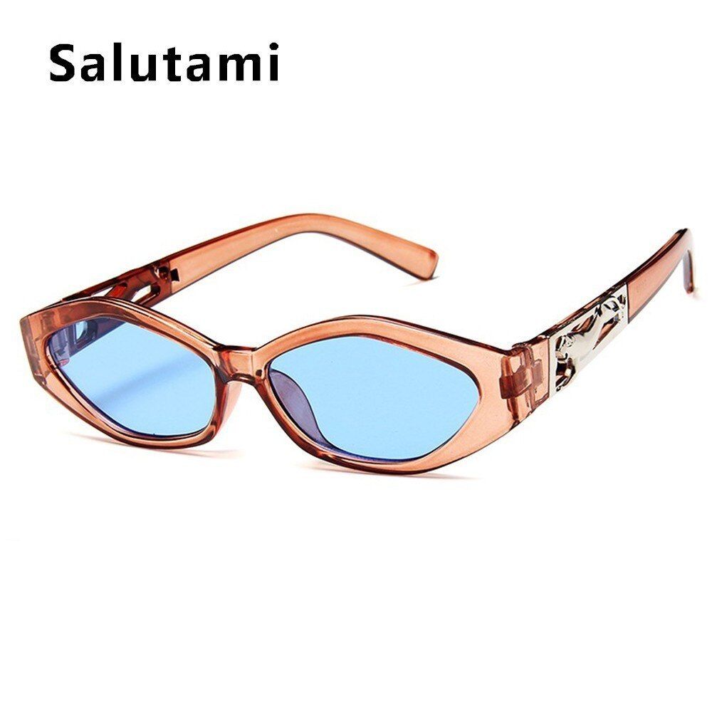 tea bluePolygon Panther Leg Women Sunglasses Small Frame Luxury Brand 2019 Fashion Black Leopard Sun Glasses Men Chic Shades Goggle