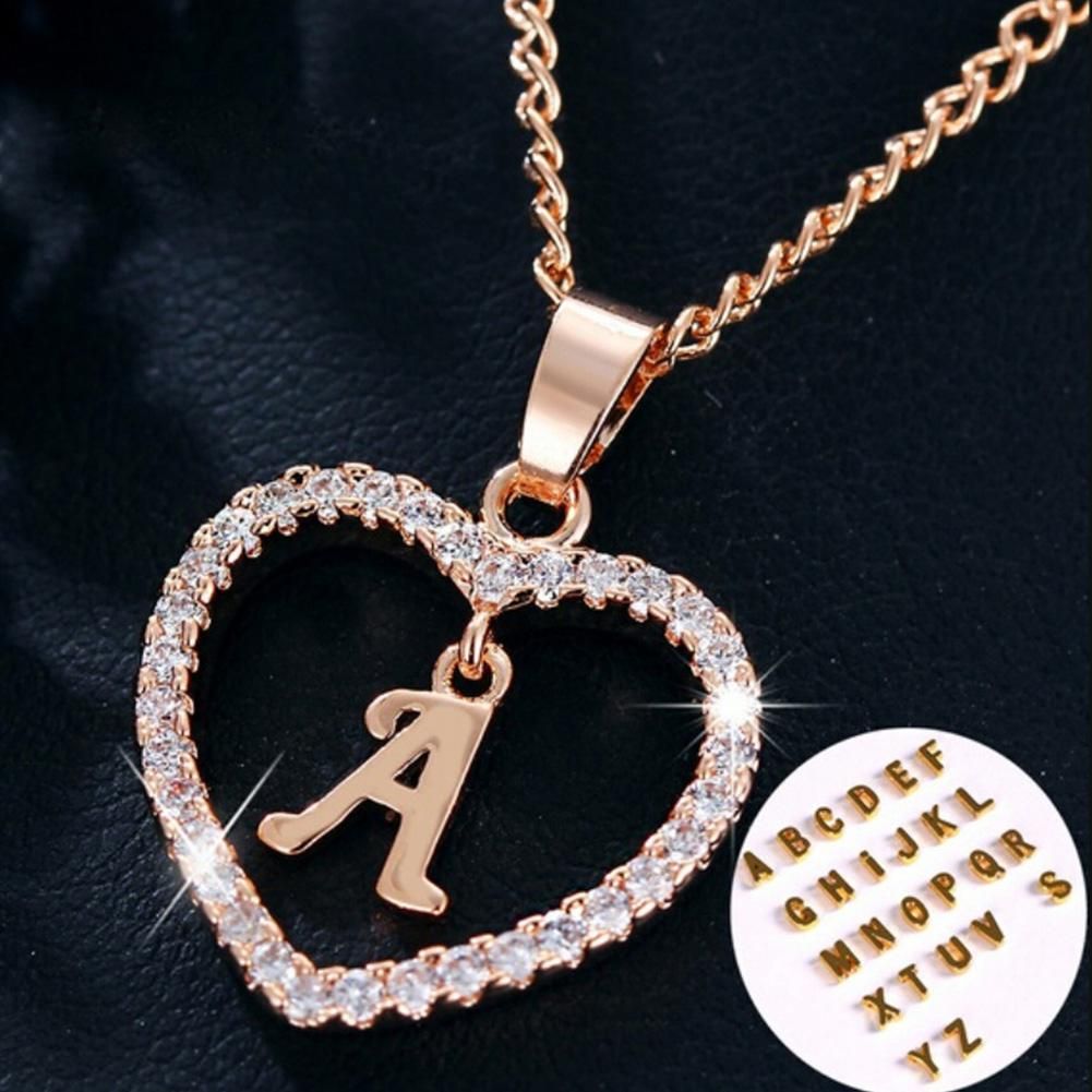 A To Z Letter Name Necklaces & Pendant For Women Girl Fashion Long Chain Heart Necklaces Cubic Zirconia DIY Jewelry Gifts