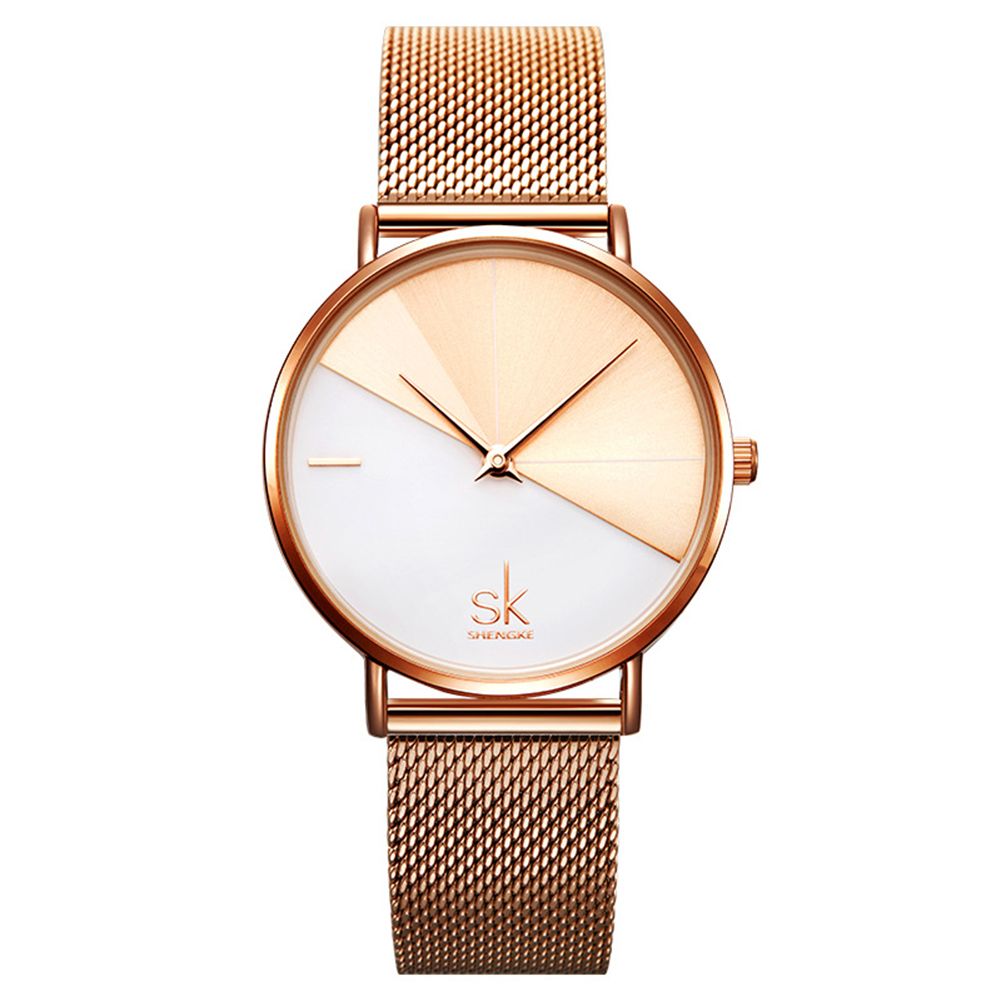 Fashion Women Color Block Dial Faux Leather Band Waterproof Quartz Wrist Watch