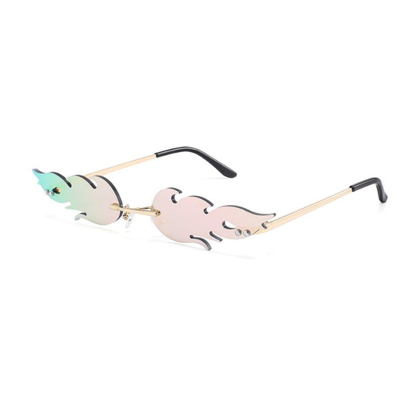 5Cat Eye Sunglasses Fire Flame Women Luxury Brand Designer Rimless Sun Glasses Retro Small Metal Shades Mirror Eyewear UV400