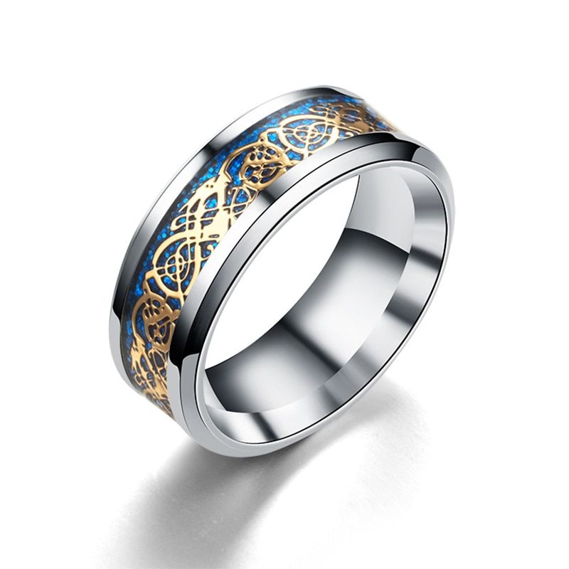 Women Ring Wedding Accessories Blue Gold Plate Titanium Steel Dragon Pattern Ring Charm Personality Party Jewelry Accessories