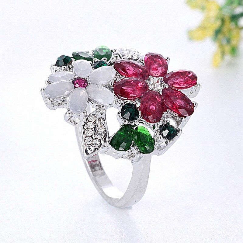 Trendy Unique Design Fashion Flower Ring Multicolor Zircon Wedding Bijoux Jewelry Cute Flowers Rings For Women Wholesale 30K822