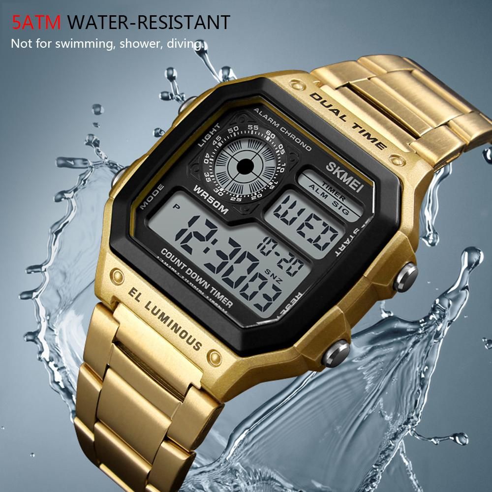 SKMEI Sport Stainless Steel Men Watch 5ATM Water-resistant Digital Backlight Man Wristwatch Male Relogio Musculino Chronograph - intl