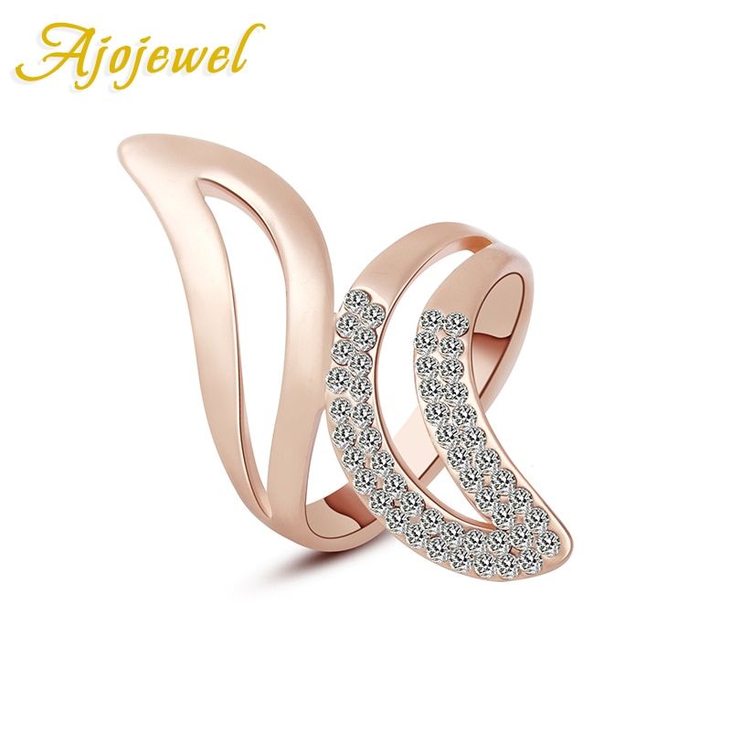 Ajojewel #7-9  Trendy Engagement Jewelry Rose Gold Color AAA Austrian Crystal Wing Finger Ring For Women