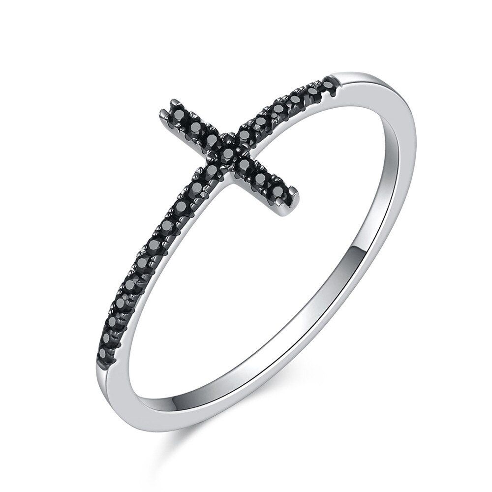 WOSTU Authentic 925 Sterling Silver Finger Stackable Rings With Black CZ For Women Fashion Jewelry Fine Gift FIR114