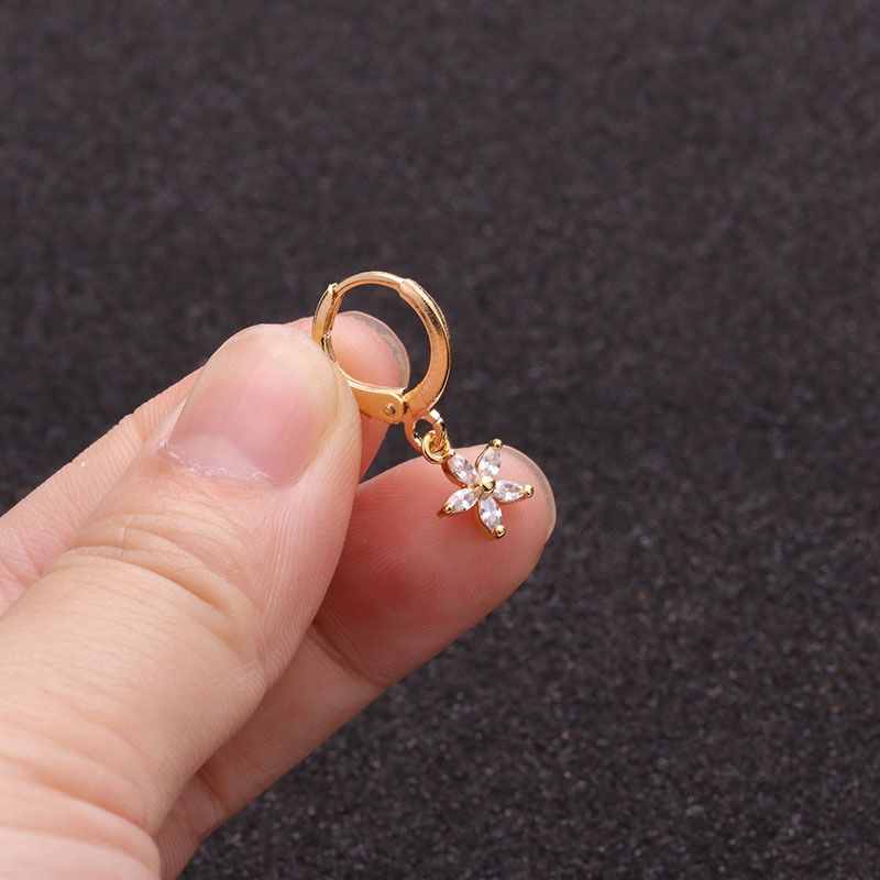 1Pc Dainty Hoop With Small Cz Earring Crystal Cross Flower Star Heart Wing Ear Piercing Jewelry Tiny Earring