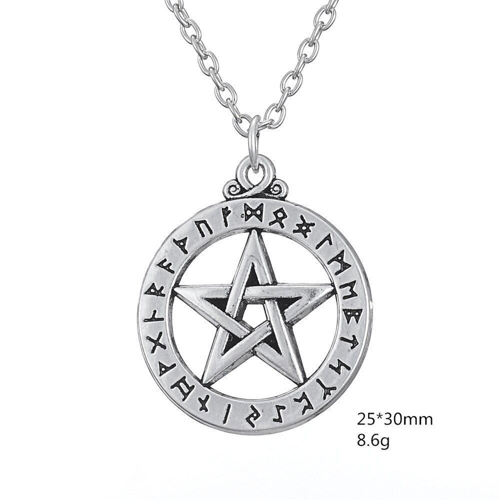 LIKGREAT Supernatural Pentacle Pentagram Pendant Statement Necklace Star Crystal Amulet Chain Talisman Runes Nordic Jewelry