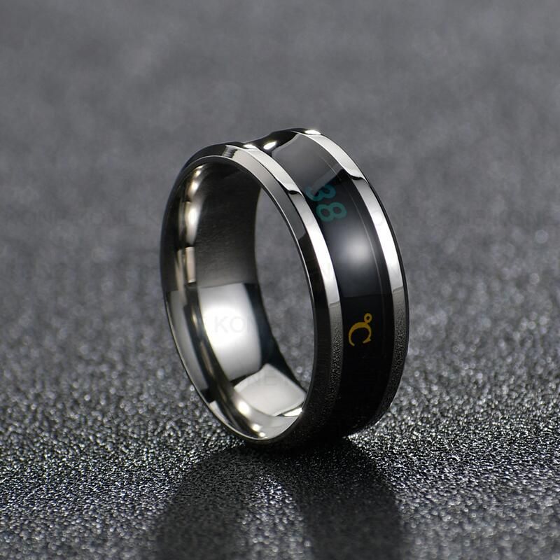 Uzone New 8mm Stainless Steel Intelligent Temperature Sensitive Rings Mood Emotion Feeling Smart Ring Gift For Women Men Anillos