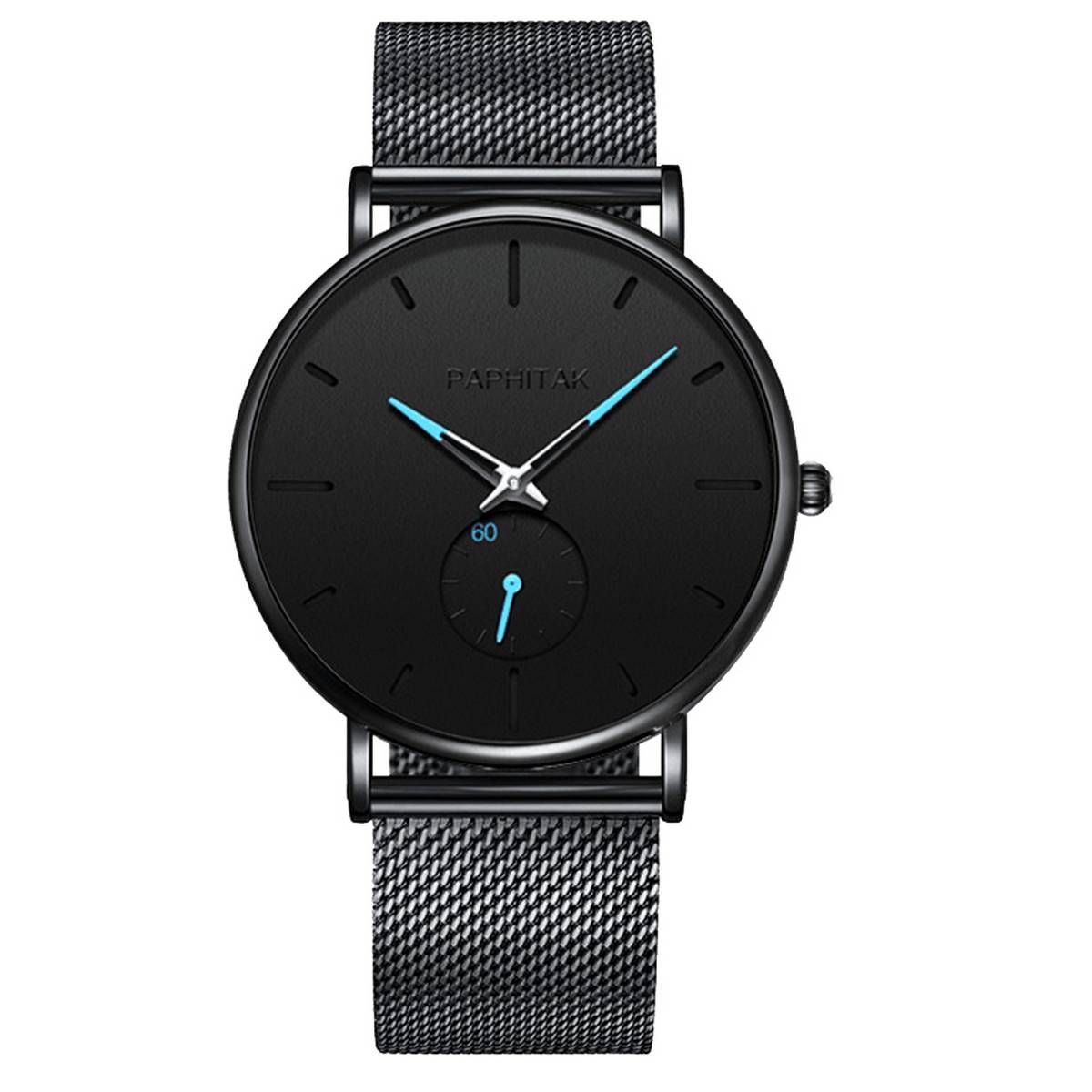 Minimalist Sub-dial Decor No Number Men Ultra Thin Mesh Band Quartz Wrist Watch