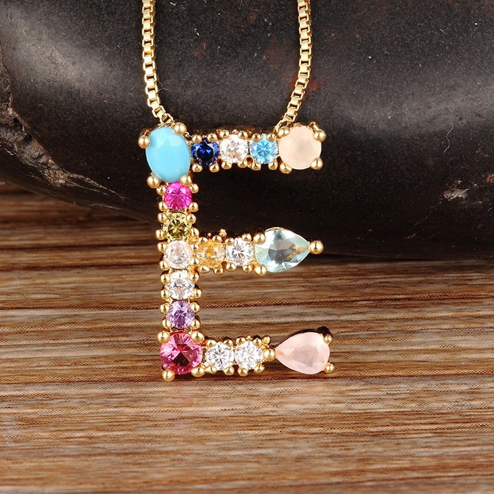 Gold Color Initial CZ Necklace Charm Letter Necklace Name Jewelry For Women  Girlfriend Best Gift