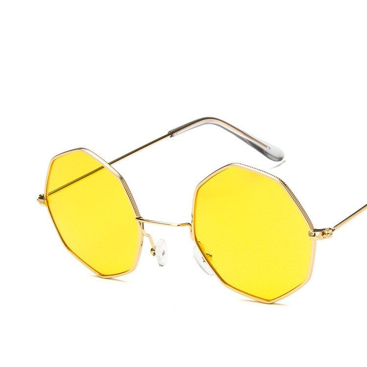 yellowHigodoy Hexagon Sunglasses Women 2019 Retro Ladies Ocean Piece Sun Glasses Vintage Metal Round Sunglasses Polygonal Glasses Sol