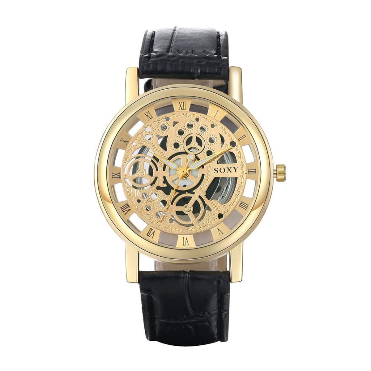 2020  Luxury Brand Kings Round Dial Unisex Watch Unique Designer Mens Skeleton Gold Wrist Watch Leather Strap Quartz Watches