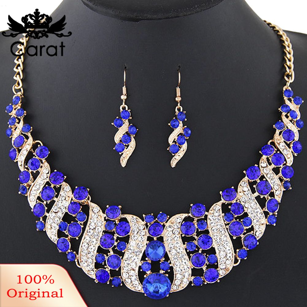 Carat Women Rhinestone Spiral Bib Necklace Hook Earrings Statement Party Jewelry Set