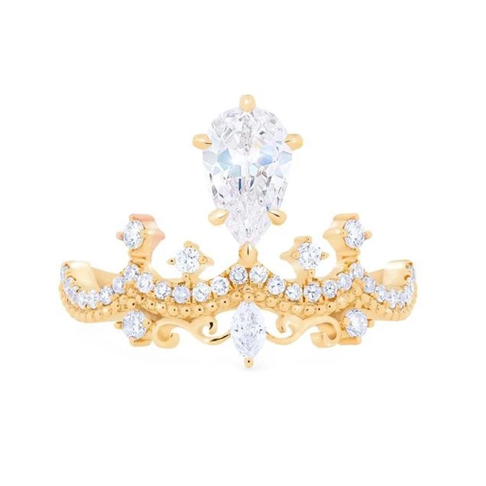 Women Teardrop Cubic Zirconia Inlaid Crown Finger Ring Wedding Jewelry Gift