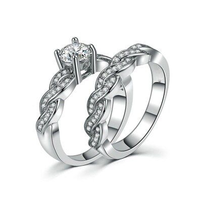Carofeez Shining Women Rings Set Engagement Wedding Band Elegant Weaving Zircon Rings Fashion Jewelry Lover Gift