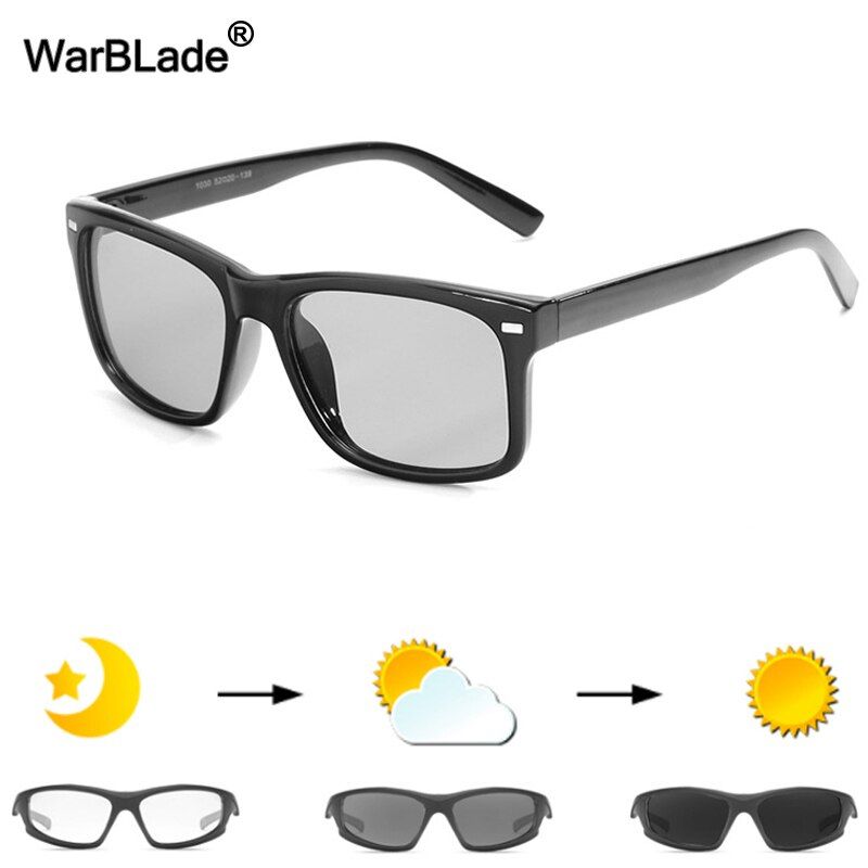 B1030WarBLade Men Photochromic Sunglasses Polarized Sun Glasses HD Driving Goggles Chameleon Glasses UV400 Day Night Driving Eyewear