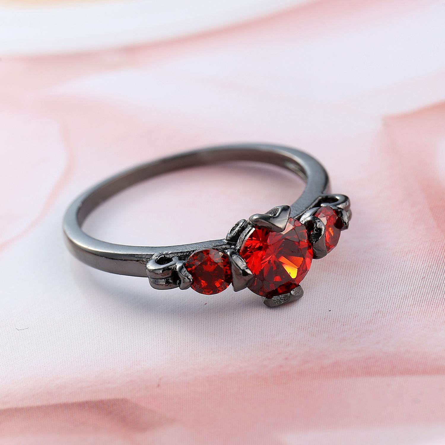 Red Zircon Stone Round Ring for women