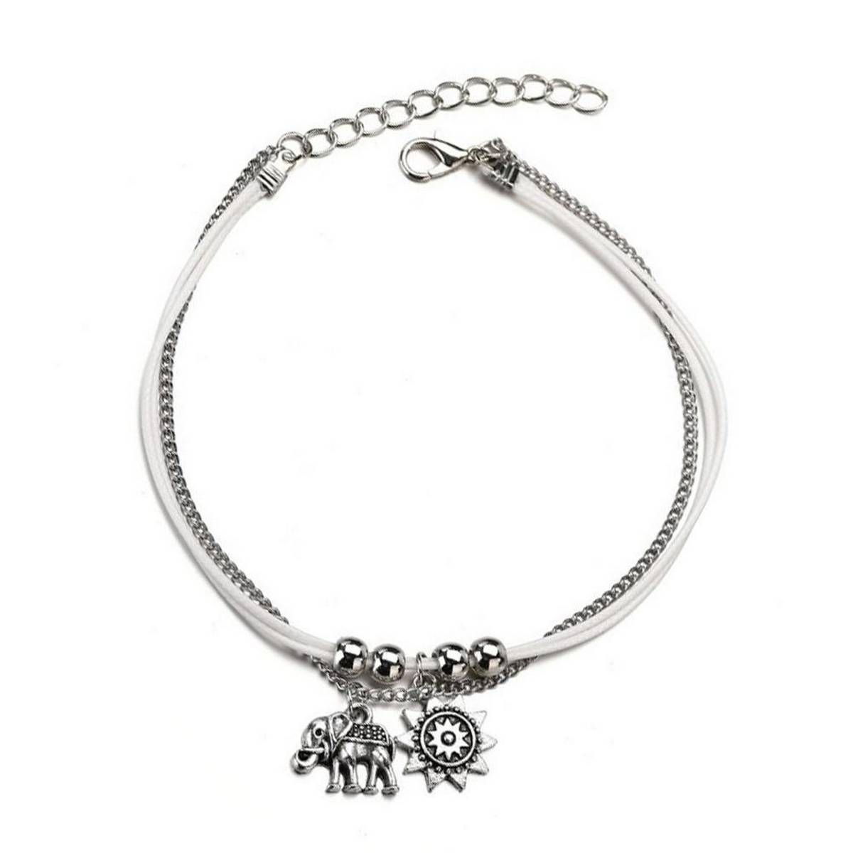 Women Sun Elephant Pendant Multilayer Chain Anklet Beach Ankle Bracelet Jewelry