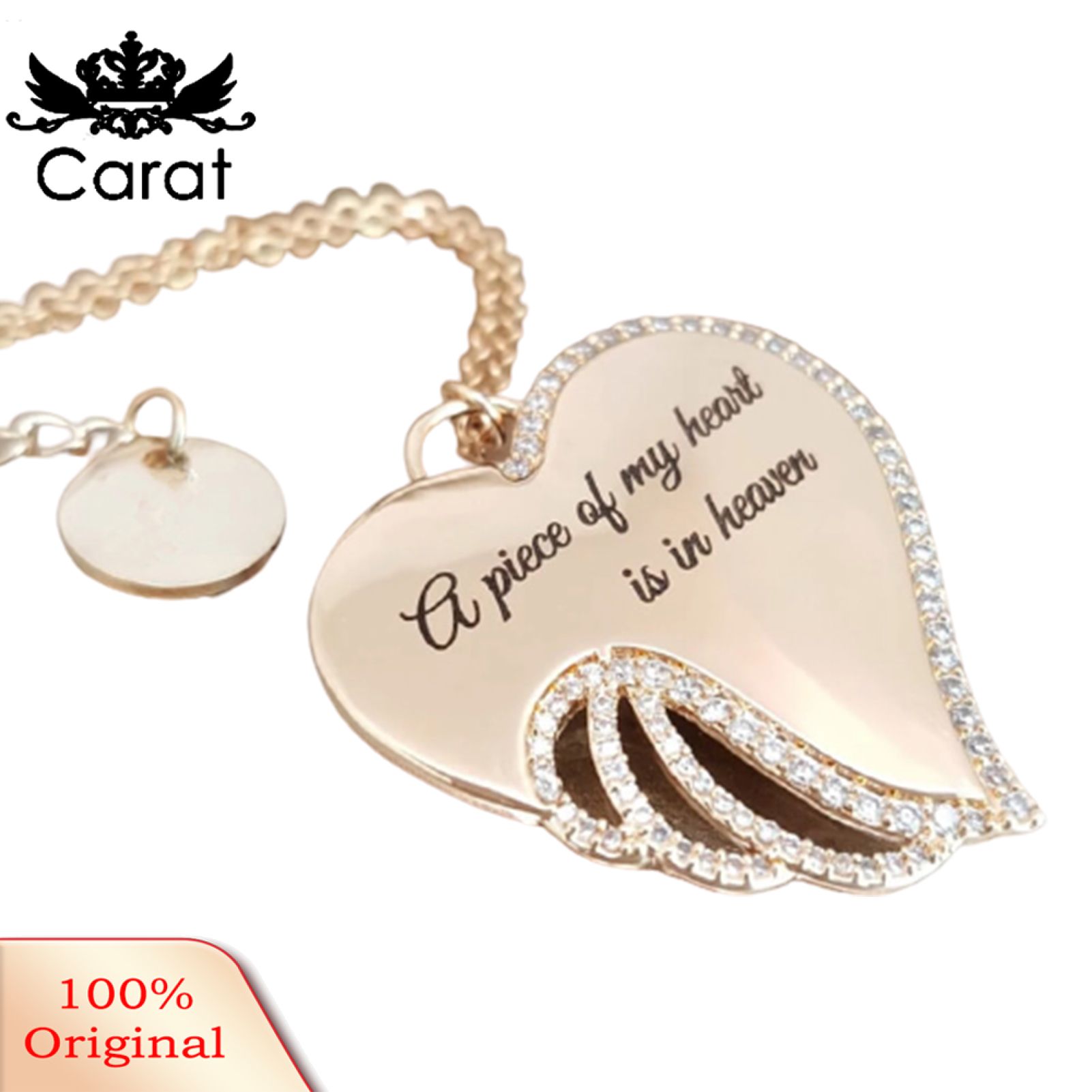 Women Angel Wing Rhinestones Inlaid Letters Pendant Hollow Necklace Jewelry
