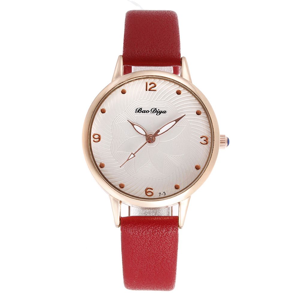 Fashion Lady Quartz ple Flower Dial og PU Leather Strap Wristwatch