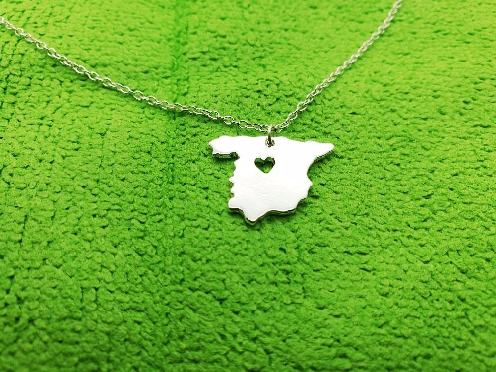 European Country Map Spain Necklace Espanha Spanish Pride I Heart Love Capital of Spain Madrid City Necklaces for Souvenir