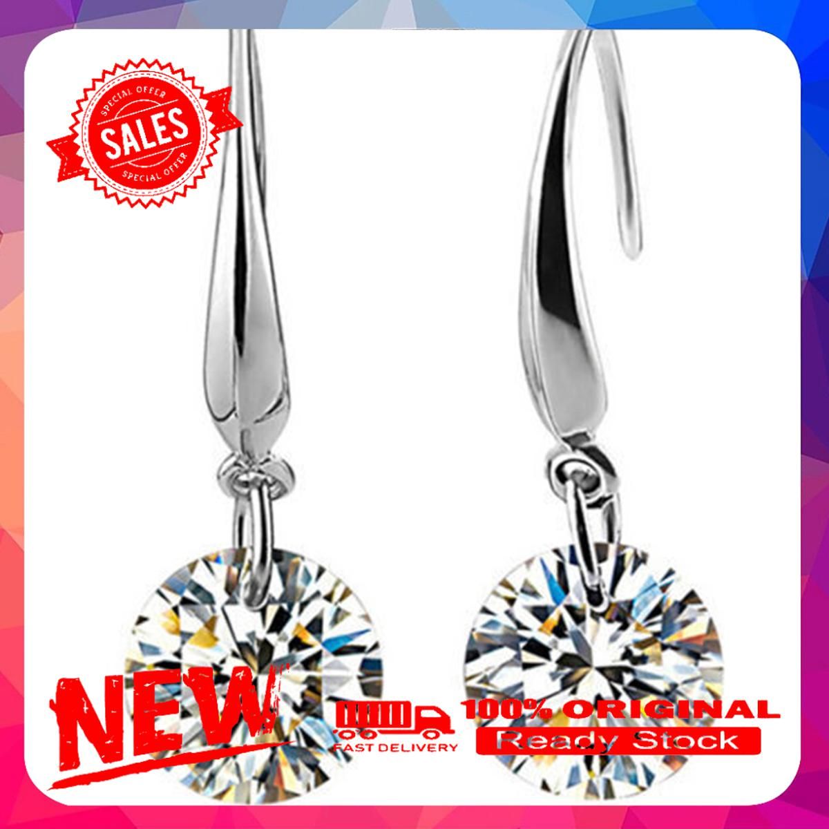 Women's Fashion Elegant Silver Plated Round Zircon Ear Stud Hook Earrings Gift