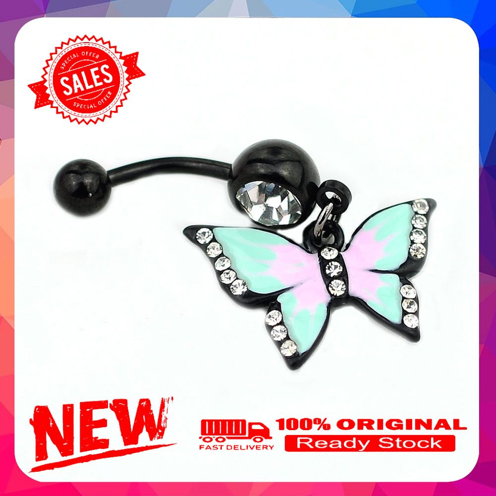 Chic Butterfly Rhinestone Barbell Belly Button Navel Ring Body Piercing Jewelry