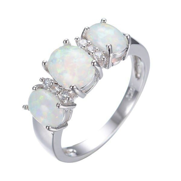 Fashion White/Green/Blue Imitation Fire Opal Rhinestones Ring Vintage Women Ring Fashion Jewlery Party Gift