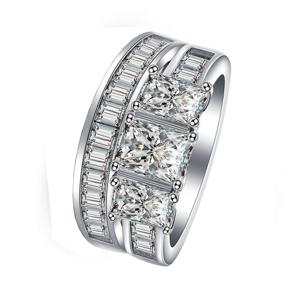 2-3pcs Bridal Ring Set Princess Cut Huge White Zircon Silver Color Engagement Rings Wedding Rings Party Jewelry