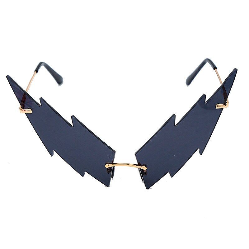 Black as pictureKUJUNY Lightning Unique Shape Sunglasses Ladies Cat Eye Eyewear Women Luxury Brand Sunglass Colorful Irregular Sun Glasses