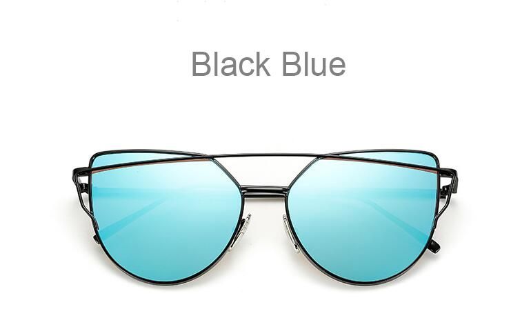 Black BlueCat eye Sunglasses Women Brand Designer Vintage Metal Reflective Glasses For Women Mirror Retro Oculos De Sol Gafas