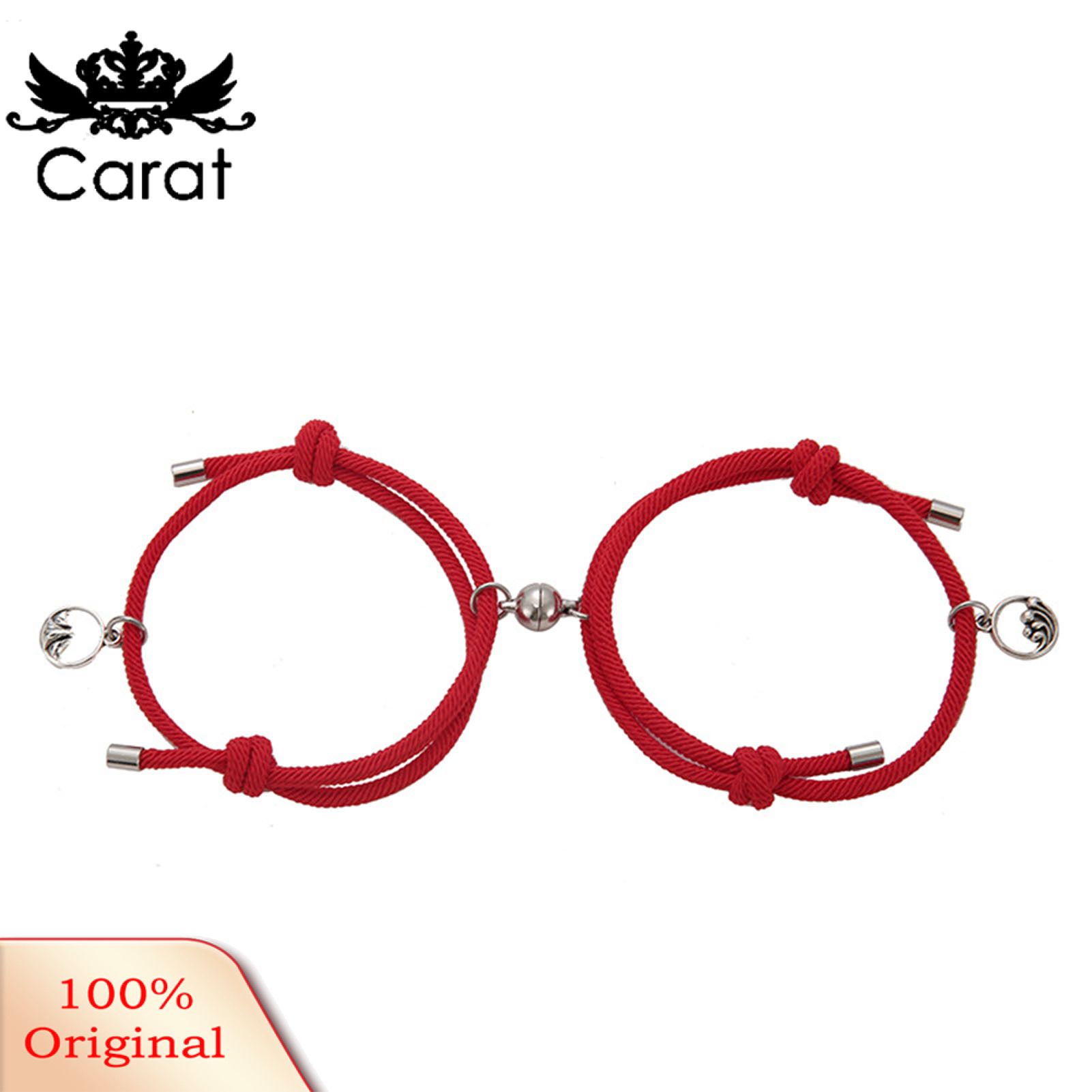 2Pcs Couple Bracelets Round Pendant Adjustable Men Women Geometry Long Lasting Cord Bracelets for Valentines Day
