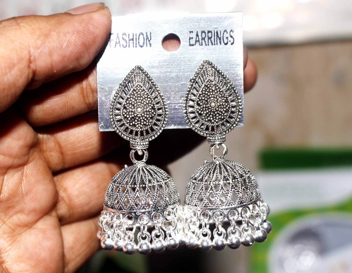 Antique Silver Metal Earring Jhumka