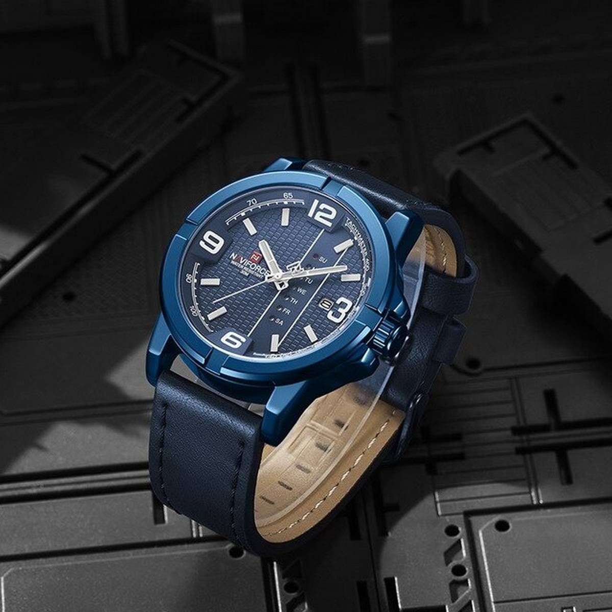 NAVIFORCE NF9177  PU Leather Analog Watch For Men