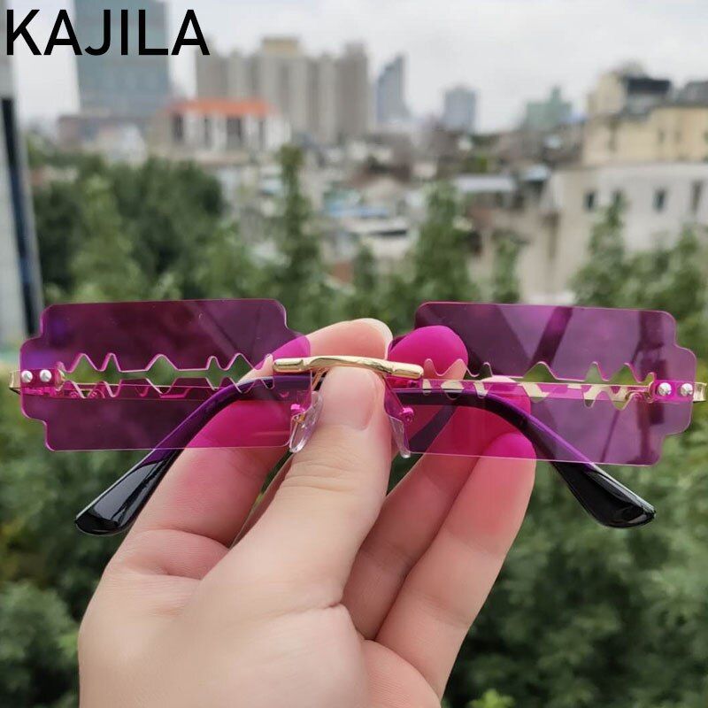 Blade PurpleSmall Rectangle Rimless Sunglasses Women 2020 Fashion Blade Shape Vintage Hollow Steampunk Sun Glasses For Female Shades Okulary