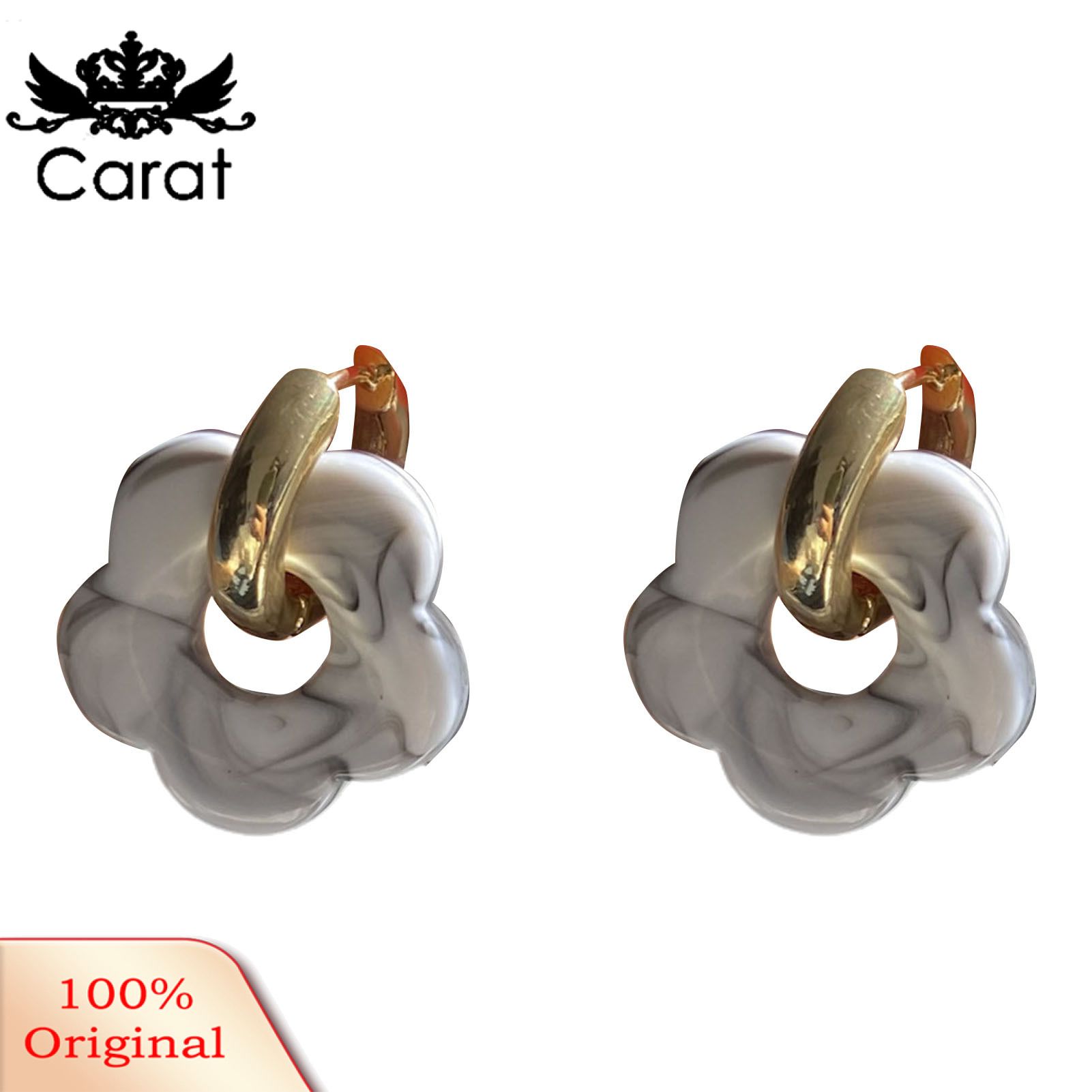 Carat 1 Pair Women Earrings Flower Shape Exquisite Resin Delicate Hollow Out Earrings Jewelry Accessories