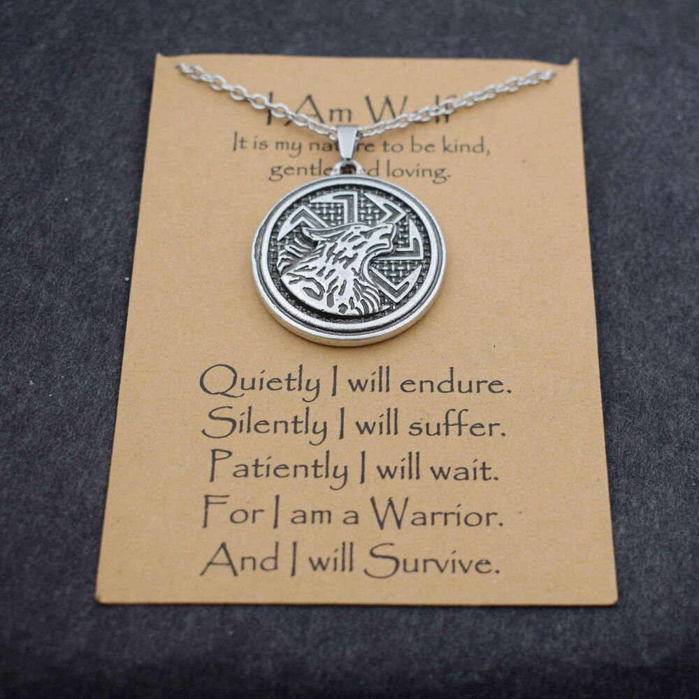 Norse i am wolf Viking Celtics wolf necklace Totem Amulet with card
