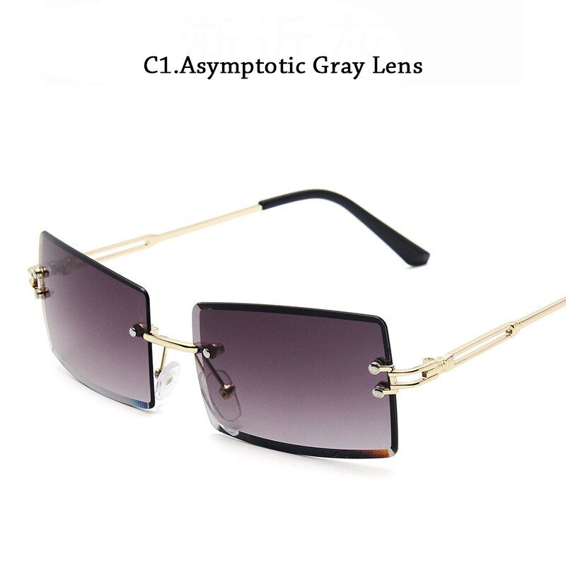 C1Asymptotic GrayFashion Rimless Sunglasses Women Trendy Small Rectangle Sun Glasses Summer Traveling Style