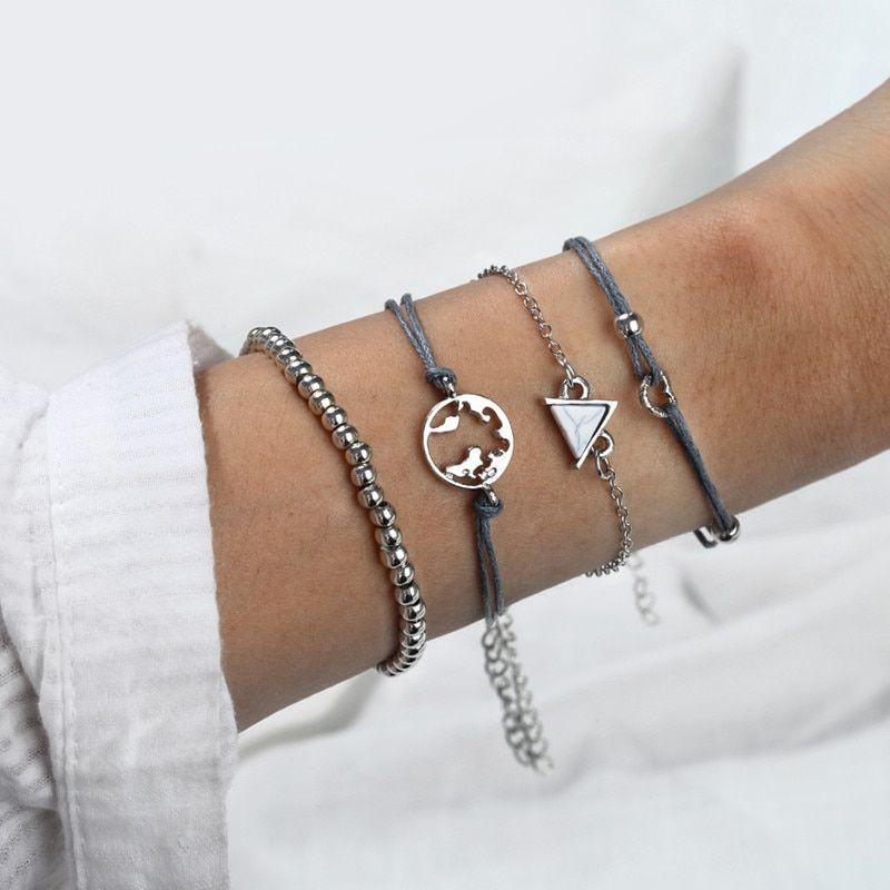18 Styles Bohemian Bracelet Set For women Shell Star Map lotus pineapple Heart Natural stone Beads chains Bangle Jewelry 2020