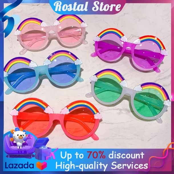 ROstal Kids Sunglasses Round Lens Rainbow Rim Anti UV Eye Protection Girls Boys Glasses